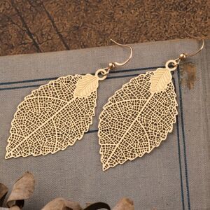 New GOLD FILIGREE LEAF EARRINGS FALL AUTUMN